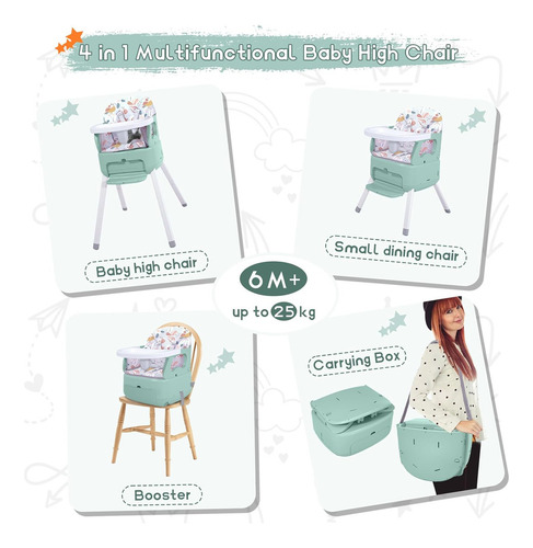 Silla Alta Portátil 4 En 1, Silla Alta Convertible Para Bebé