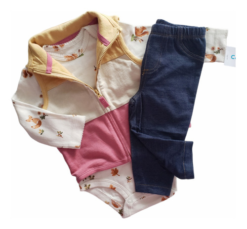 Conjunto Beba Carters Chaleco Body M Larga Pantalón Zorro 