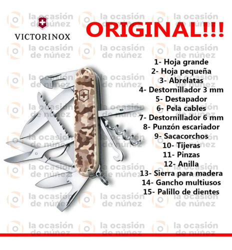 Imagen 2 de 7 de Cortaplumas Victorinox Desert Camo Suiza 15 Usos + Funda