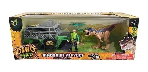 Set Dinomat Dinosaurios Vehiculo Figura Luz Y Sonido