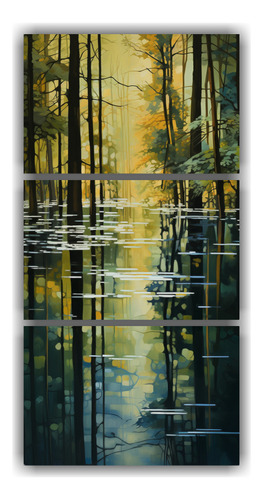 45x90cm Cuadro Decorativo Bosque Sereno Estanque Amarillo Bl