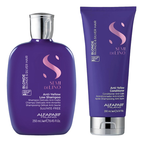 Alfaparf Semi Di Lino Blonde Silver Shampoo + Enjuague 3c