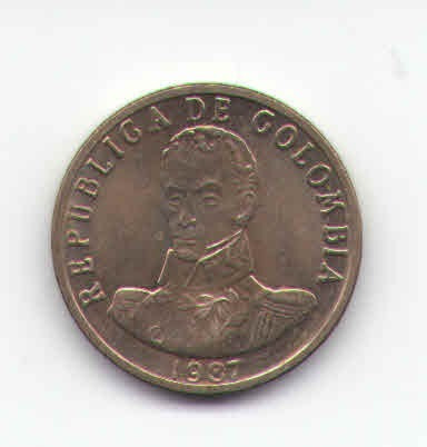 Colombia 2 Pesos Oro 1987 Bolivar * Unc *  Bronce 