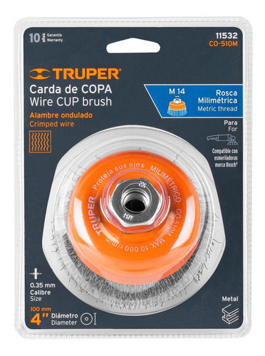 Cepillo Alambre Carda Copa Ondulada 4 Pulgadas Truper