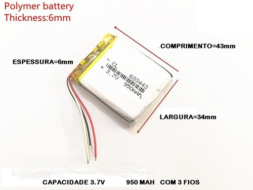 Pilha Bateria Gps  Multilaser Tracker Tv 5 Pl 3 Fios 950 Mah