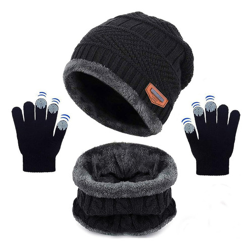 3 Piezas Gorros De Invierno Niños Con Bufanda Y Guantes