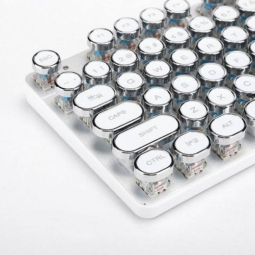 Teclado 9005 Branco Mecânico Retrô Com Tampa Redonda