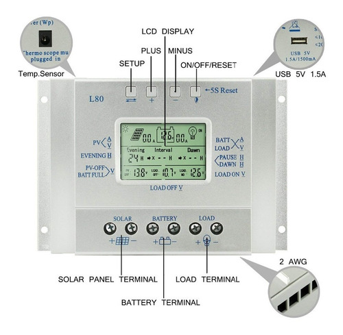 Controlador De Carga Solar 80a Mppt 12/24v L80 