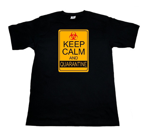 Playera Negra Keep Calm Cuarentena Biohazard, Algodon Hombre