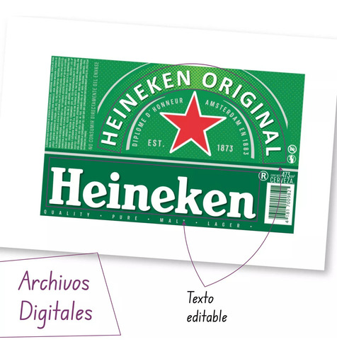 Kit Etiqueta Porrón + Lata Heineken Editable. Imprimible