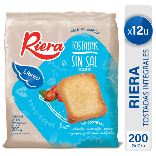 Tostadas Sin Sal Riera Galletitas Mesa - Pack X12 Paquetes