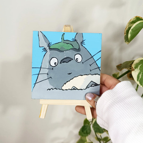 Mini Lienzo Pintado A Mano Totoro Studio Ghibli + Caballete