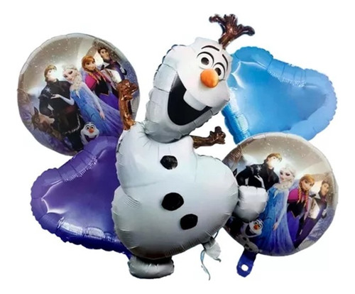 Globos Metalizados Frozen X5 Unidades Fiesta Princesa Olaf