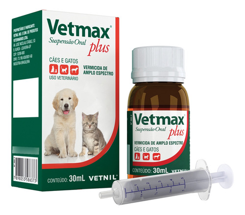 Vermífugo Vetmax Plus Filhotes Vetnil Cães E Gatos 30ml