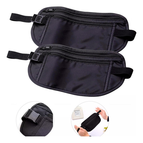 Kit 2 Pochetes Doleira Notas Viagem Internacional Antifurto Cor Preto Desenho do tecido Lisa