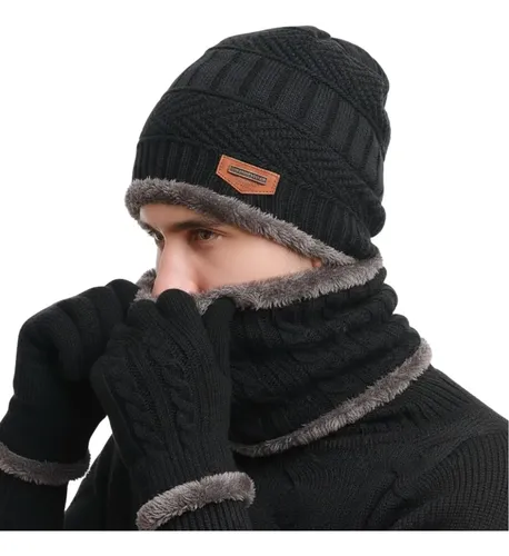 Kit Inverno Completo Touca Luva Touch Protetor Pescoço Preto Un