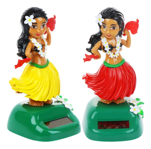 2pcs Chica Hula Con Energía Solar Adorno Decoración De Coche