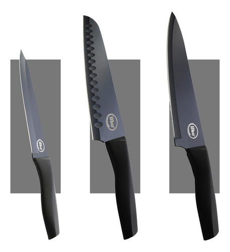 Juego Cuchillos Acero Inox Premium Nero Color Negro Ilko