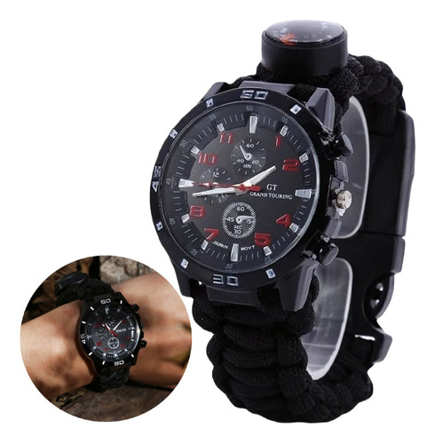 Reloj Tactico Supervivencia Paracord Brujula Pulsera 6 En 1