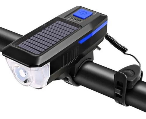 Luz Led Solar Y Recargable Con Bocina Para Bicicleta Scooter Color Azul