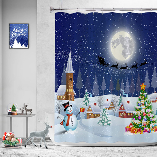 Mitovilla Cortina Ducha Navidad Para Decoracion Baño Azul 72