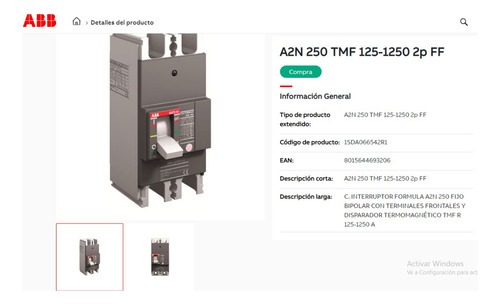 Breaker Abb 3x150  Amp.  A2a 250 Tmf 150-1500  Industrial