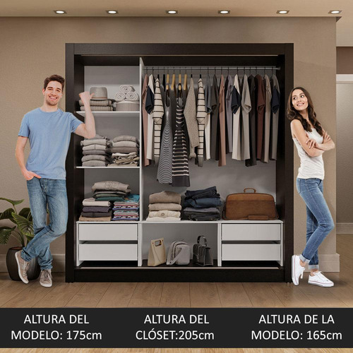 Ropero Closet Madesa 3 Puertas 2 Espejos Ng 02 Color Negro/Gris
