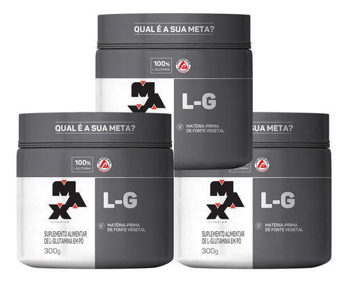 Kit 3x Glutamina LG 300g - Max Titanium - Pura - Aminoácido