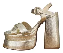 Comprar Sandalias Altas Doradas Con Doble Plataforma Y Tira Cruzada