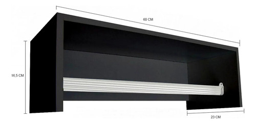 Cabideiro De Roupas Arara De Parede 60cm Mdf 15mm Preto