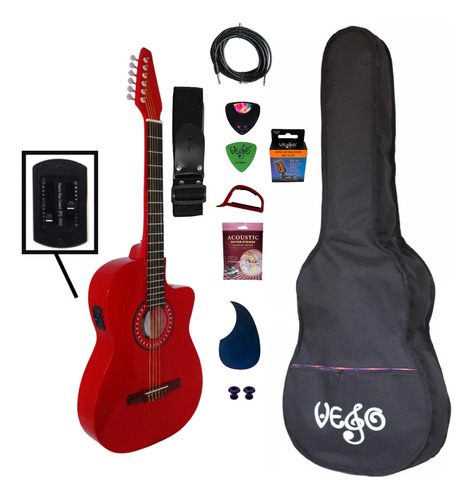 Guitarra Electroacústica Vego Comercial G04900 roja madera dura barnizado