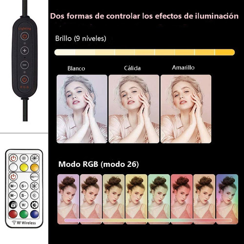 Luz Aro 26 Color Con Anillo Ajustable Por Control Remoto.