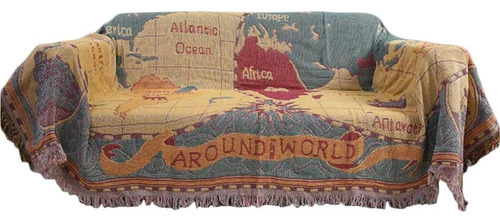 Maynest World Map Throw Manta Reversible Hippie Bohemio Vint