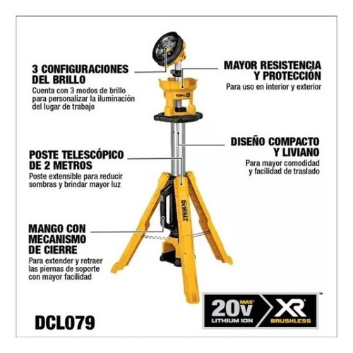 Foco Led Trípode 20v Sin Batería Dewalt Dcl079b - Drywall