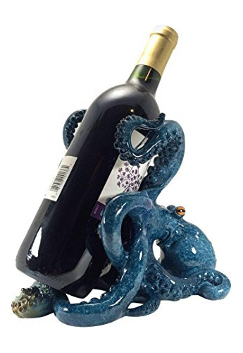 Nauti Blue Octopus Wine Bottle Holder Poly Resin High Gloss 