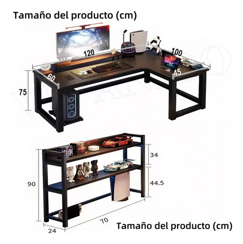 Mesa De Juego Escritorios Computadora L Con 2 Capas Estantes