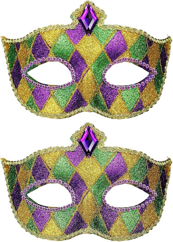 2 Pieces Mardi Gras Masquerade Glitter Venetian Prom Masks W