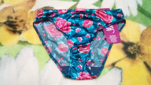 Ilusion Pantaleta Bikini Tela Satinada Brillosa Flores Vii