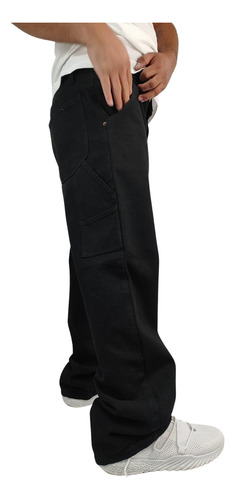 Pantalon Negro Tipo Carpintero Corte Amplio Mezclilla