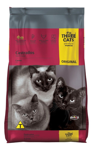 Alimento Three Cat Original Castrado 15kg Con Regalo