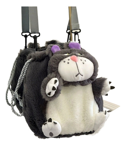 Mochila Con Diseño De Gato De Dibujos Animados, Bolso Cruzado Con Muñeca De Felpa For Mujer