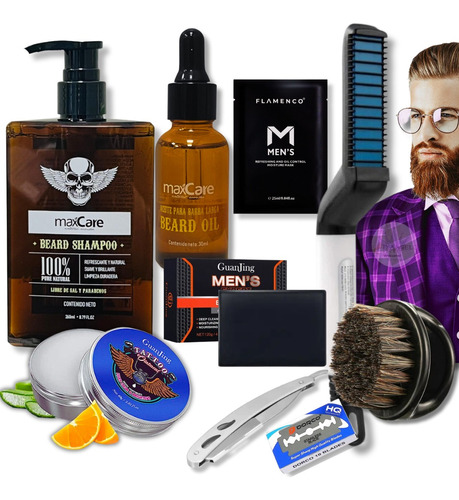 Pack Aceite Barba+ Peine Modelador Alisador Barba+máscarilla