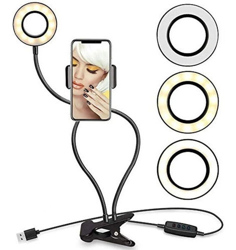 Selfie Ring Light Mesa Flexível Live Pro Com Suporte Celular