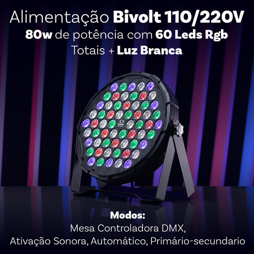Kit 4 Canhão Refletor 60 Leds Par 80w Rgb Iluminação Dj Dmx