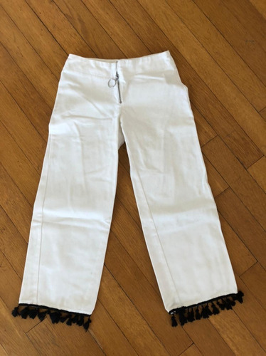 Pantalon De Jean Blanco Mango Con Flecos Negros