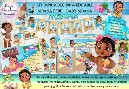 Kit Imprimible Candy Bar Moana Bebe Baby 100% Editable