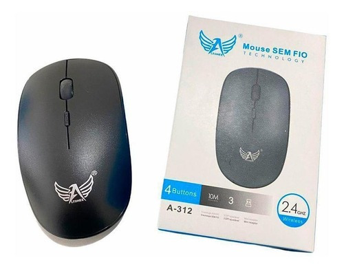 Mouse Sem Fio Wireless 2.4ghz Usb Notebook Pc Alcance 10m Cor Preto