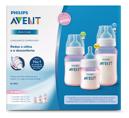 Kit 3 Mamadeiras Philips Avent Classic 0 A 6 Meses - Rosa