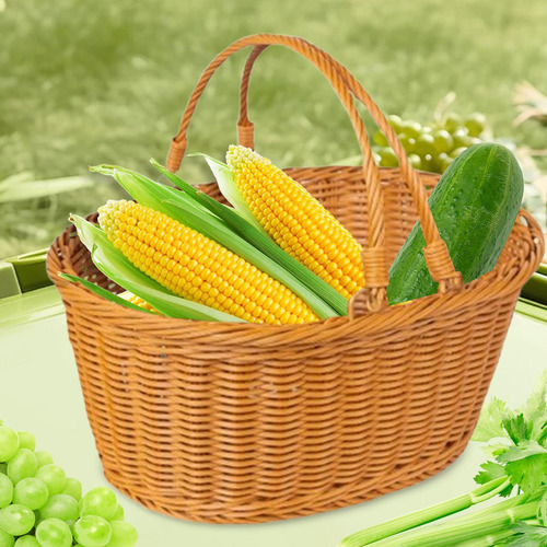 Canasta De Picnic Con Manijas De Canasta Tejida 35x25x15cm