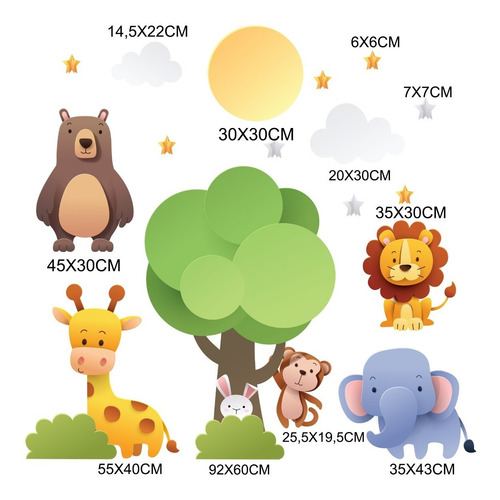 Imagem 4 de 4 de Adesivo De Parede Árvore Animais Zoo Infantil 140x210cm